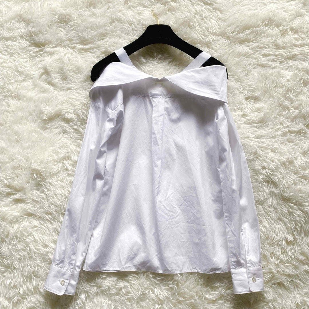 【未使用に近い】シー オフショルダーブラウス コットン100% 翁安芸 S〜M 【未使用に近い】シー オフショルダーブラウス コットン100% 翁安芸 S〜M