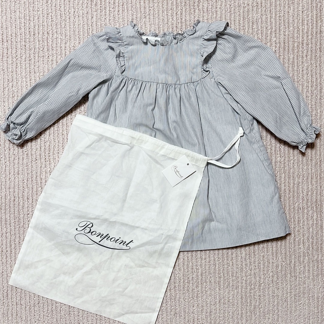 Bonpoint(ボンポワン)のボンポワン　ストライプ長袖ワンピース　12M キッズ/ベビー/マタニティのベビー服(~85cm)(ワンピース)の商品写真