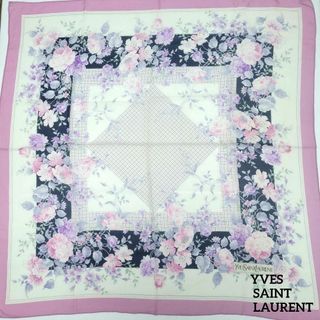 イヴサンローラン(Yves Saint Laurent)のYVES SAINT LAURENT  スカーフ 87×87 薄手 花柄(バンダナ/スカーフ)