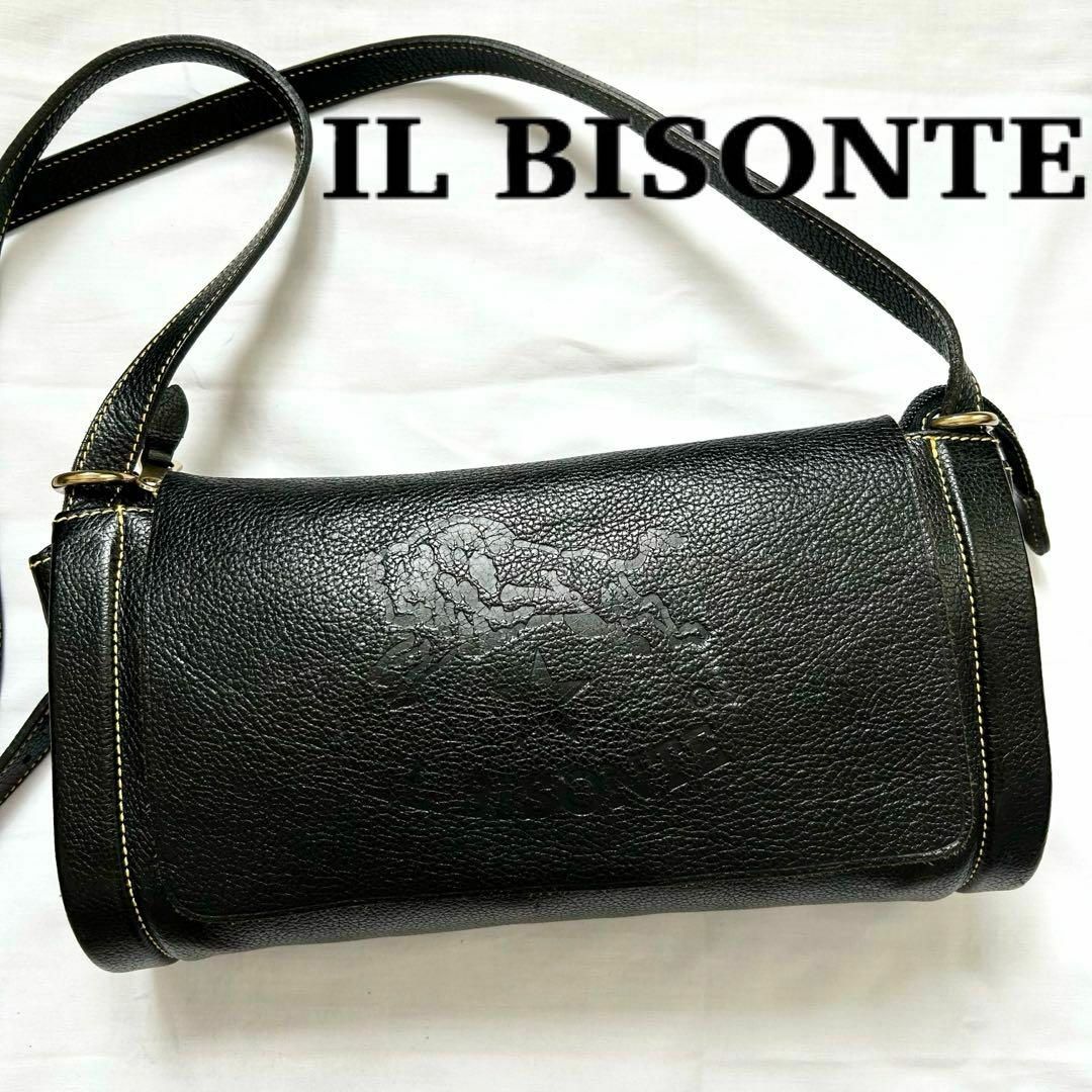 IL BISONTE(イルビゾンテ)の✨極美品✨入手困難　イルビゾンテ　ショルダーバッグ　レザー　ブラック　デカロゴ レディースのバッグ(ショルダーバッグ)の商品写真