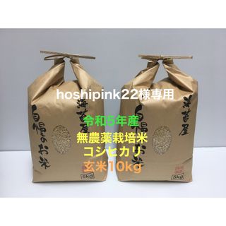 hoshipink22様専用 無農薬コシヒカリ玄米10kg(5kg×2)令和5年(米/穀物)