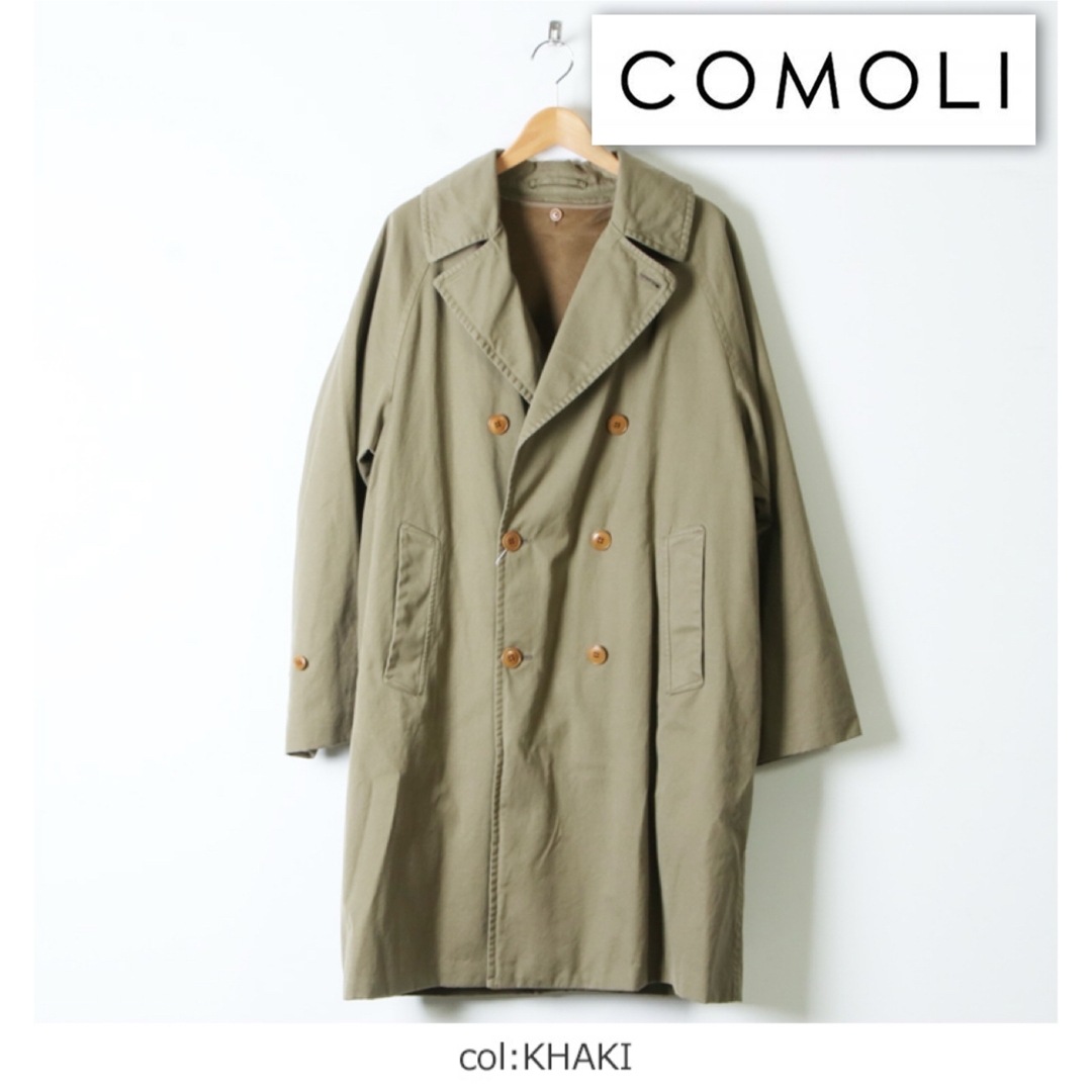 COMOLI(コモリ)のCOMOLI コットンギャバ ダブルブレステッドコート メンズのジャケット/アウター(ステンカラーコート)の商品写真