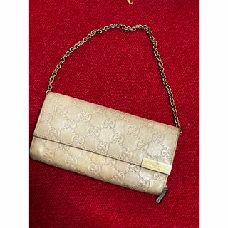 グッチ(Gucci)のbaiyaグッチGUCCI長財布チェーンバッグベージュロゴユニセックスレディース(財布)