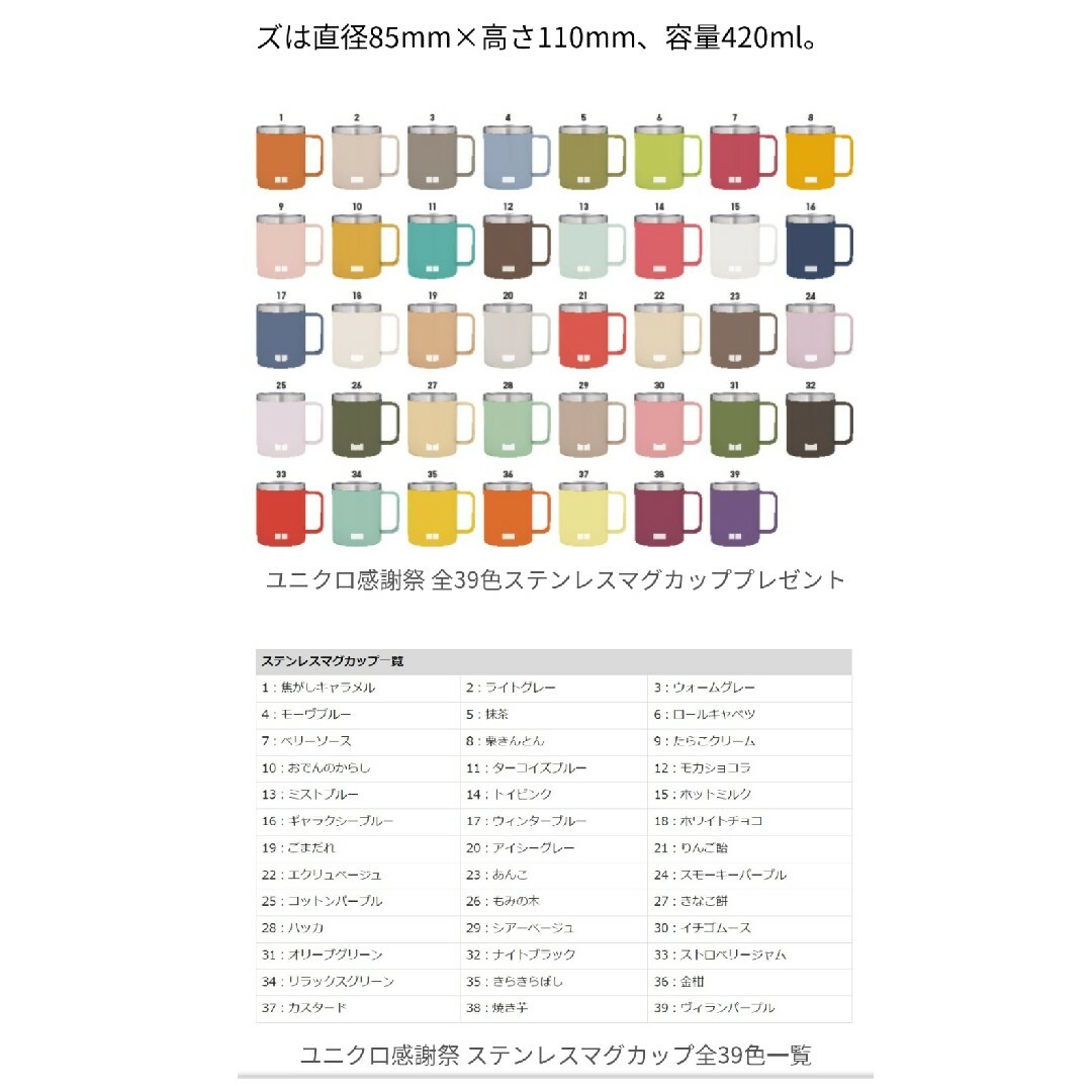 UNIQLO(ユニクロ)のユニクロ 感謝祭 ステンレスマグカップ エンタメ/ホビーのコレクション(ノベルティグッズ)の商品写真