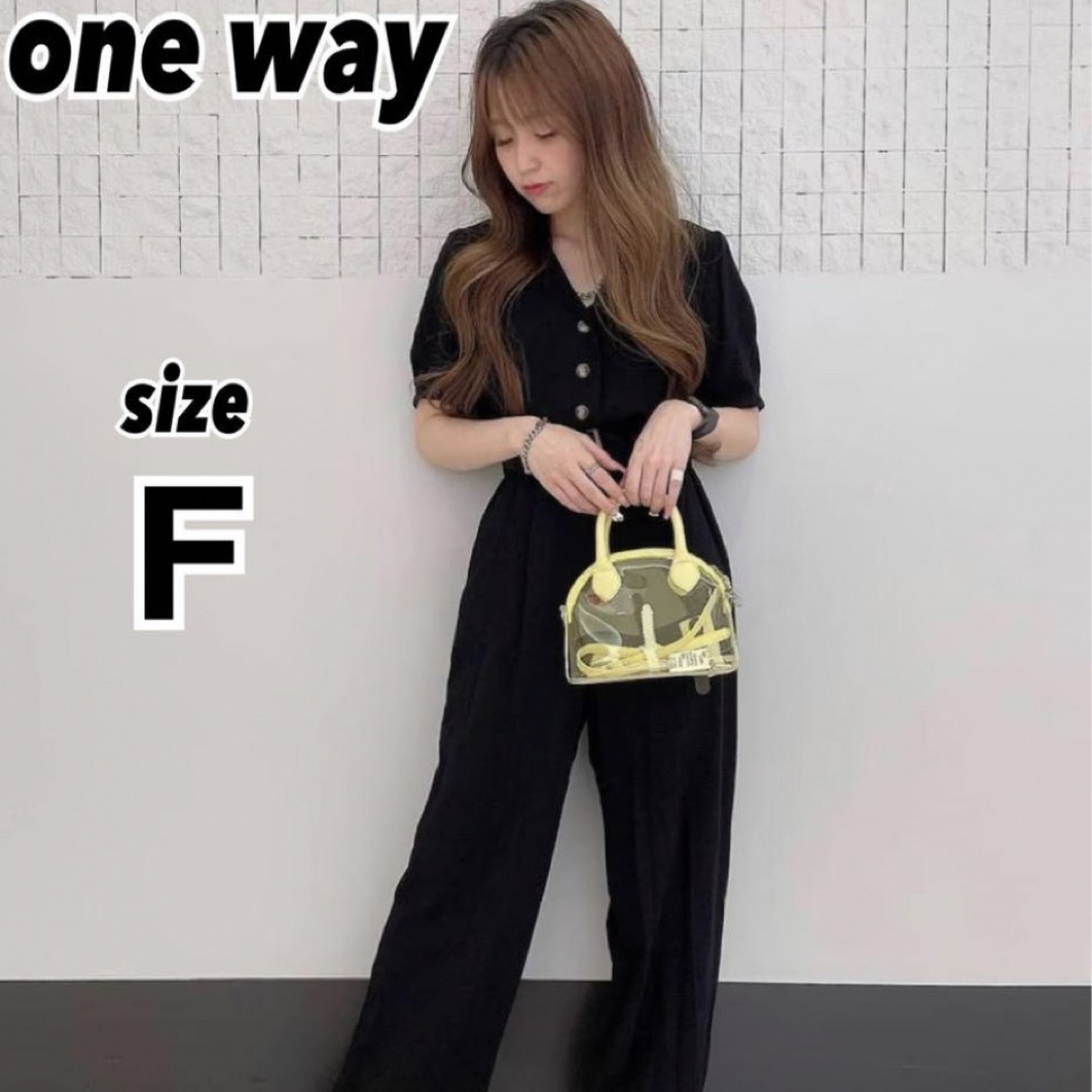 one*way(ワンウェイ)のone way ワンウェイ リネンオールインワン ベルト付き 麻素材 F レディースのパンツ(オールインワン)の商品写真