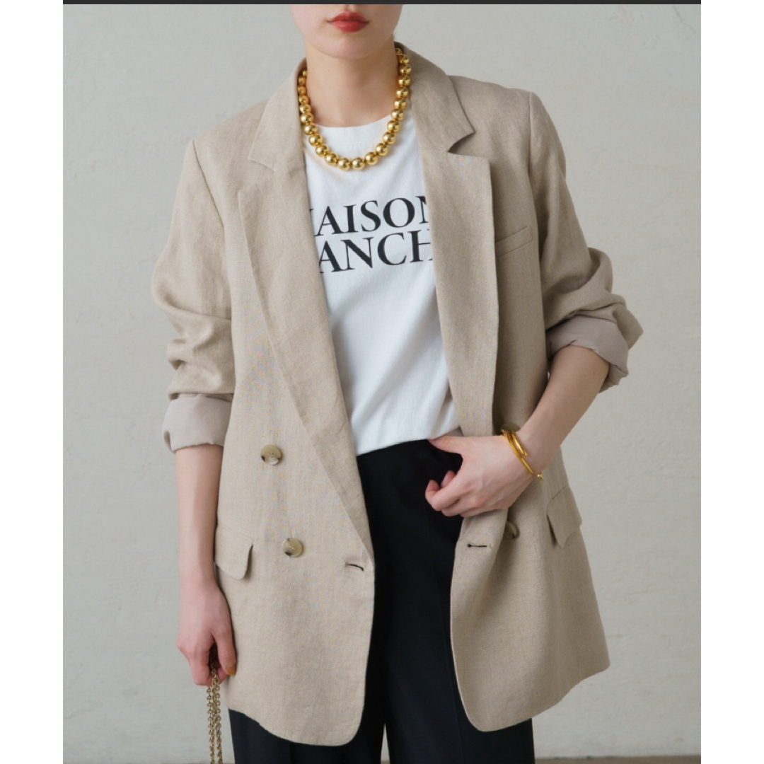 美品✨ラウンジドレス　リネン　ダブルジャケット　黒　ゆったりめ LOUNGEDRESS（ラウンジドレス）の「リネンダブルジャケット