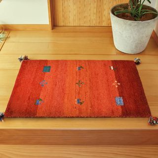 萩原 ギャッベ マット 玄関マット オレンジ 約60X90cm 「GABBEH (クッション)