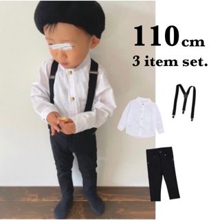 子ども服 110cm ノーカラーシャツ パンツ サスペンダー 入園式 卒園式(ドレス/フォーマル)