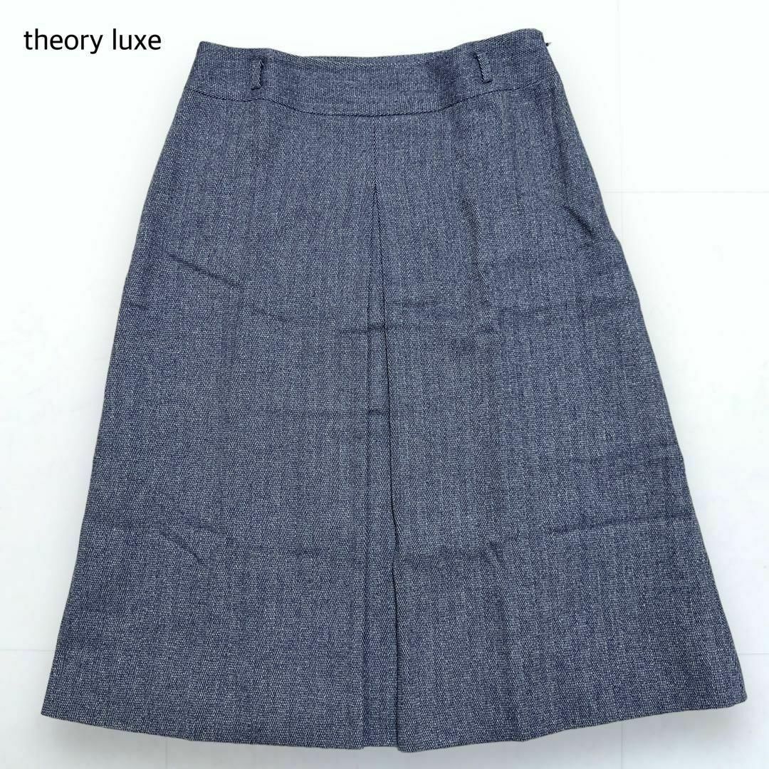 Theory luxe(セオリーリュクス)のtheory luxe ヘリンボーン シルク混 ボックスプリーツスカート 38 レディースのスカート(ひざ丈スカート)の商品写真