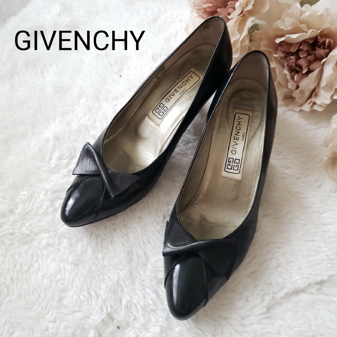 GIVENCHY(ジバンシィ)のGIVENCHYヴィンテージレザーリボンパンプス 35ハーフ レディースの靴/シューズ(ハイヒール/パンプス)の商品写真