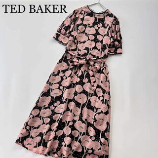 テッドベイカー(TED BAKER)の美品꧁テッドベイカー꧂ロングワンピース 半袖 花柄 サイズ1（9号相当）トルコ製(ロングワンピース/マキシワンピース)