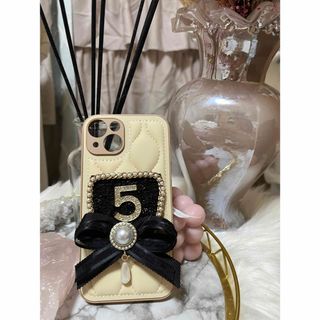 ハンドメイド♡キルティングiPhone14ケース♡No.5♡りぼん♡韓国♡可愛い(スマホケース)