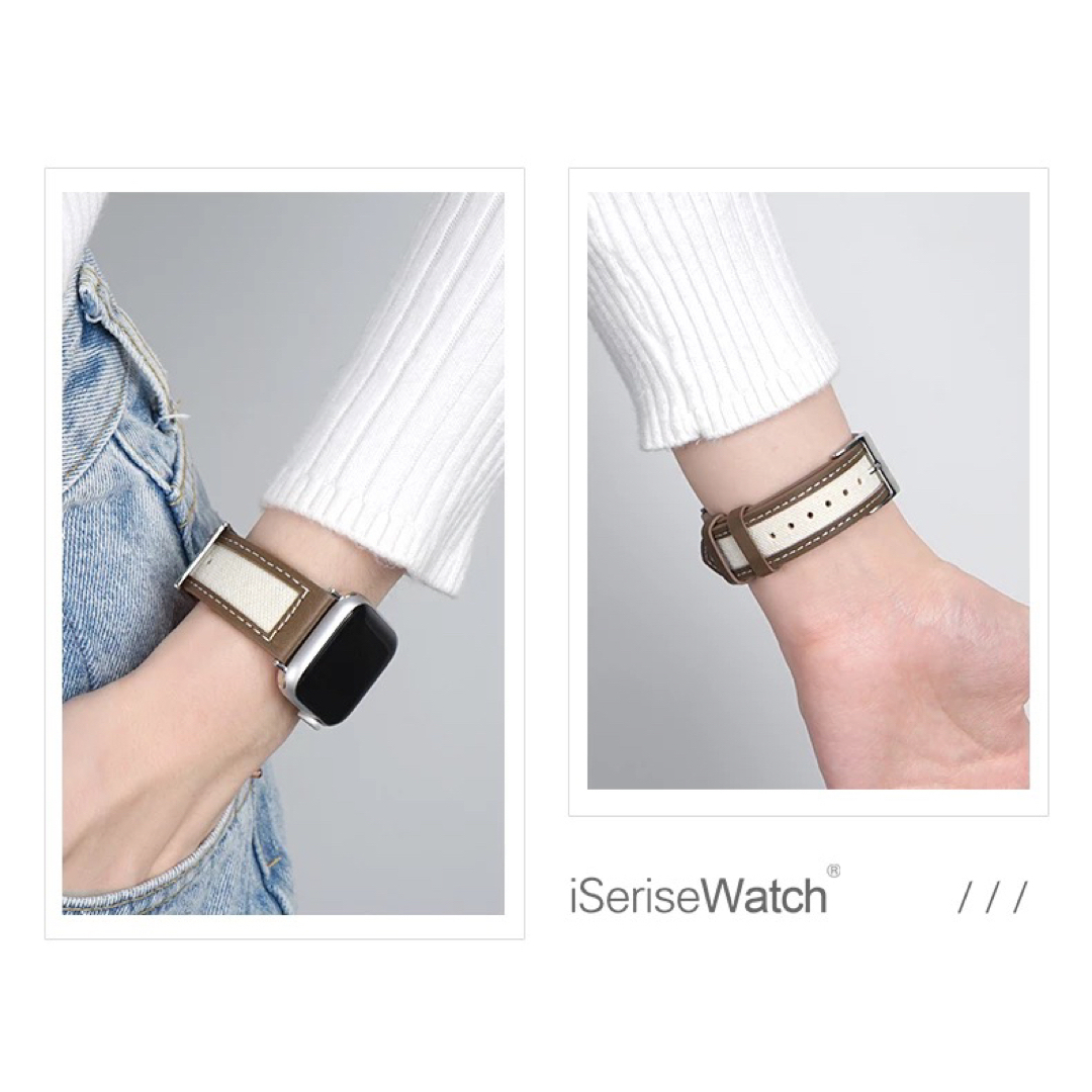 Apple Watch キャンバスレザーバンド アップルウォッチ 韓国雑貨　春夏 メンズの時計(レザーベルト)の商品写真