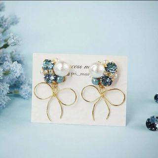 残り1点》揺れるリボン♡﻿アクアマリン jewelry bijouピアス(ピアス)