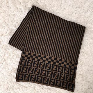 FENDI - 【美品】FENDI　フェンディ　マフラー　ストライプ　ズッカ柄