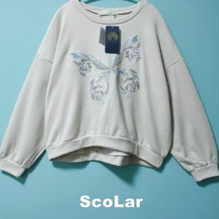 スカラー(ScoLar)の【ScoLar】スカラー 蝶花刺繍 スウェット プルオーバー タグ付未使用(トレーナー/スウェット)