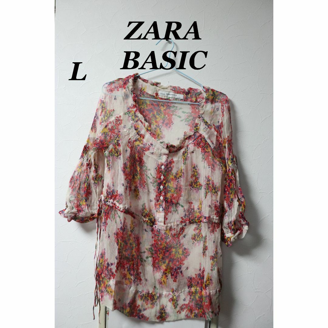 ZARA(ザラ)のプロフ必読ZARA BASICレース花柄カットソー/かわいい♪良品L レディースのトップス(シャツ/ブラウス(長袖/七分))の商品写真