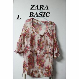 ザラ(ZARA)のプロフ必読ZARA BASICレース花柄カットソー/かわいい♪良品L(シャツ/ブラウス(長袖/七分))