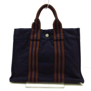 エルメス(Hermes)のHERMES(エルメス) トートバッグ フールトゥトートPM ネイビー×ダークブラウン キャンバス(トートバッグ)