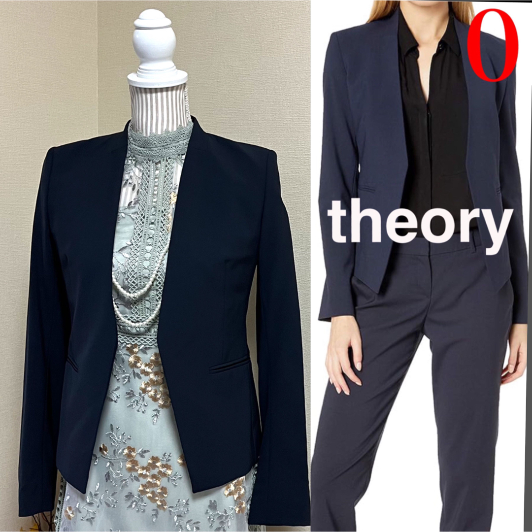 theory(セオリー)のtheory セオリー　定価4.4万　ノーカラージャケット　0 S 紺 レディースのジャケット/アウター(ノーカラージャケット)の商品写真