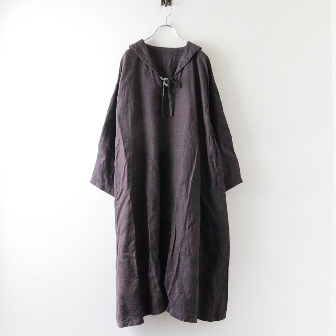 nest Robe(ネストローブ)の美品 2023AW ネストローブ nest Robe 起毛リネンプチセーラースモックワンピース F/インクブラック【2400013760263】 レディースのワンピース(その他)の商品写真