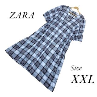 ザラ(ZARA)のZARA　ザラ　半袖ワンピース　チェック　Vネック　ロング丈(ロングワンピース/マキシワンピース)