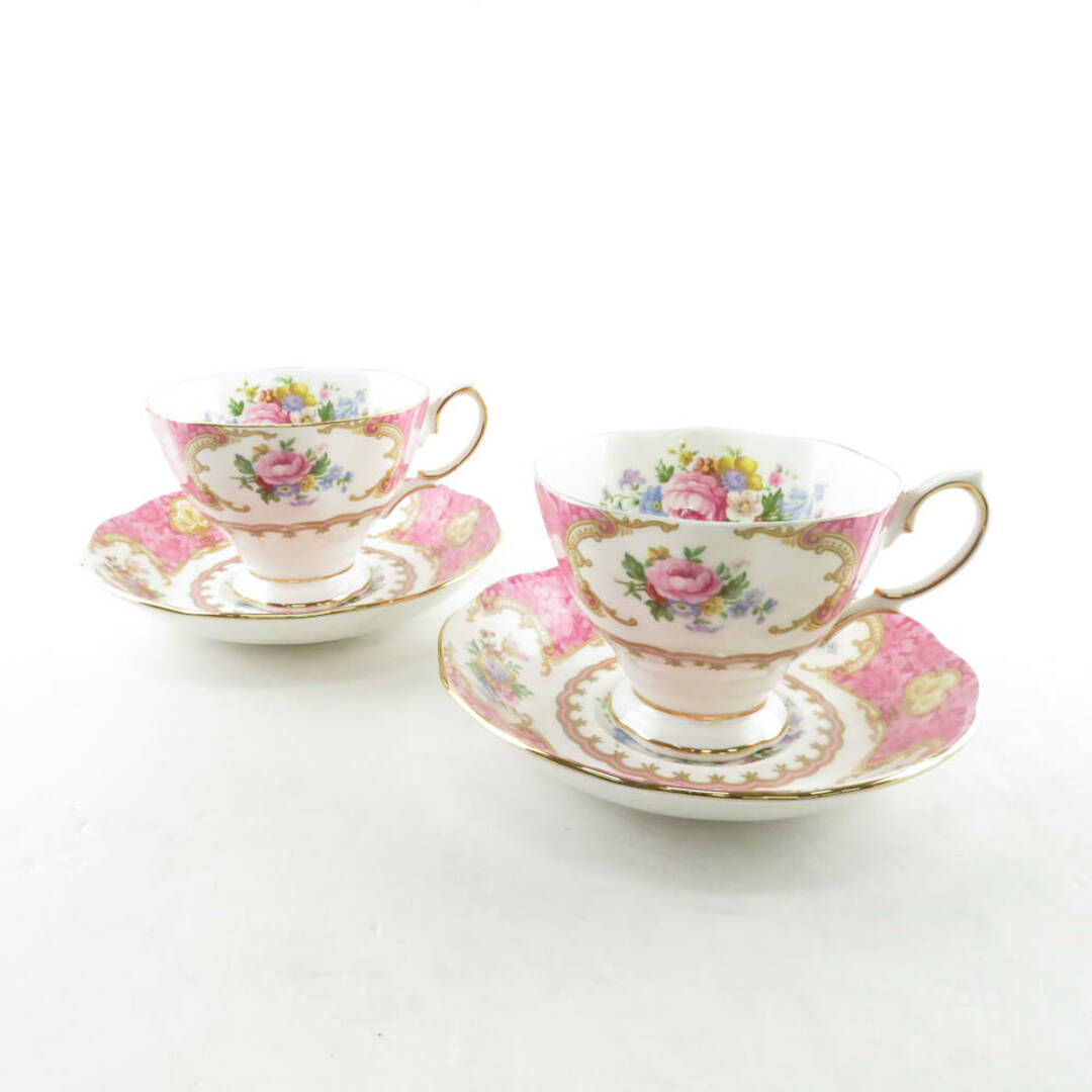 ROYAL ALBERT(ロイヤルアルバート)の美品 ROYAL ALBERT ロイヤルアルバート レディーカーライル ティーカップ＆ソーサー 2客 ペア SY8635B4  インテリア/住まい/日用品のキッチン/食器(グラス/カップ)の商品写真