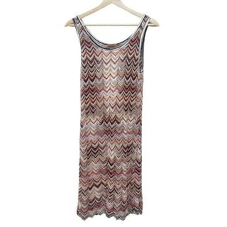 ミッソーニ(MISSONI)のMISSONI(ミッソーニ) ワンピース サイズ81 レディース美品  - レッド×黒×マルチ クルーネック/ノースリーブ/ひざ丈/ニット(その他)