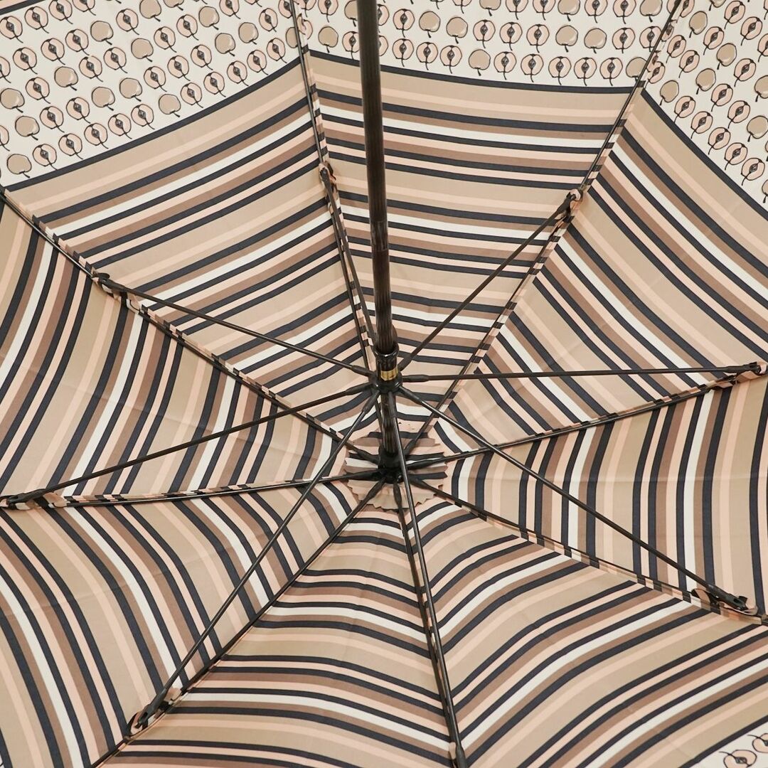 SONIA RYKIEL(ソニアリキエル)の傘 SONIA RYKIEL ソニアリキエル USED美品 ベージュ マルチボーダー りんご ロゴプリント グラス骨 60cm S A0341 レディースのファッション小物(傘)の商品写真