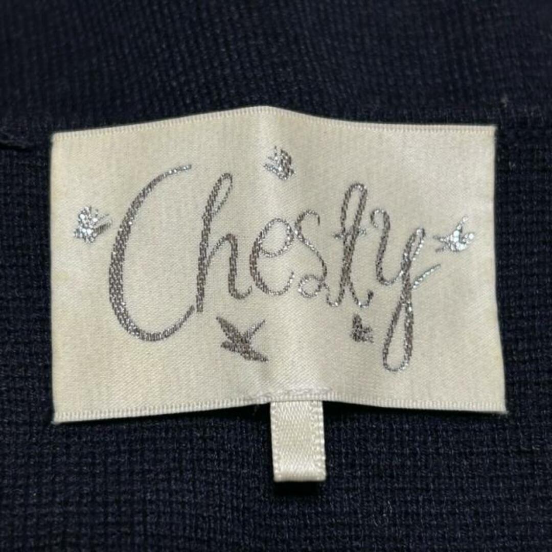 Chesty(チェスティ)のChesty(チェスティ) ワンピース サイズ1 S レディース - ダークネイビー Vネック/長袖/ひざ丈/ニット/花柄/刺繍/スパンコール/ラインストーン/ビーズ レディースのワンピース(その他)の商品写真