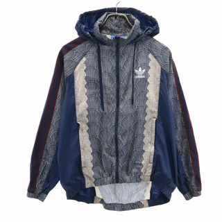 アディダス(adidas)のアディダス トレフォイルロゴ 総柄 長袖 ジップパーカー S ブルー系 adidas メンズ 古着 【240307】(パーカー)