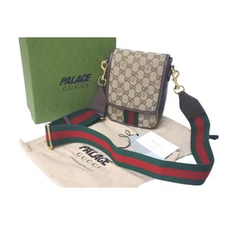 グッチ(Gucci)の新品同様品 GUCCI × PALACE グッチ×パレス ショルダーバッグ GGキャンバス シェリーライン 723142 ベージュ ブラウン 61005(ショルダーバッグ)