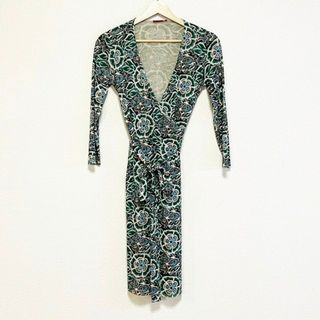 VIVIENNE TAM(ヴィヴィアンタム) ワンピース サイズO レディース美品  - グリーン×ベージュ×マルチ 七分袖/ひざ丈/花柄/カシュクール