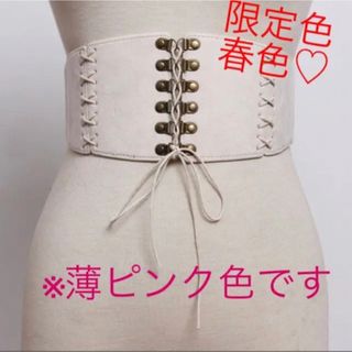 新色♡新品未使用！トレンド　スエードタイプ　編み上げコルセット風ベルト 薄ピンク(ベルト)