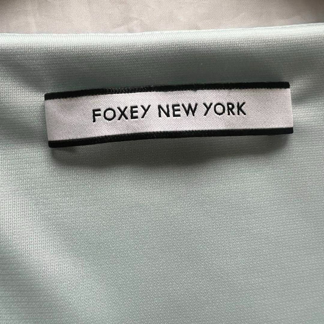 良品】FOXEY NE YORK 膝丈ワンピース ライトブルー 38 フレア 良品】FOXEY NE YORK 膝丈ワンピース ライトブルー 38 フレア