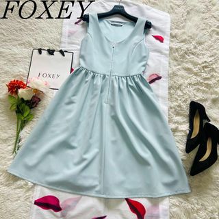 フォクシーニューヨーク(FOXEY NEW YORK)の【良品】FOXEY NE YORK 膝丈ワンピース ライトブルー 38 フレア(ひざ丈ワンピース)