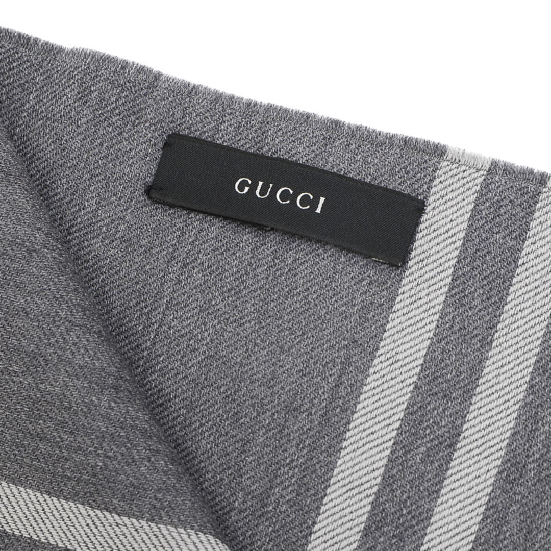 Gucci(グッチ)のグッチ GG柄 ストール マフラー フリンジ グレー ウール100% レディースのファッション小物(マフラー/ショール)の商品写真