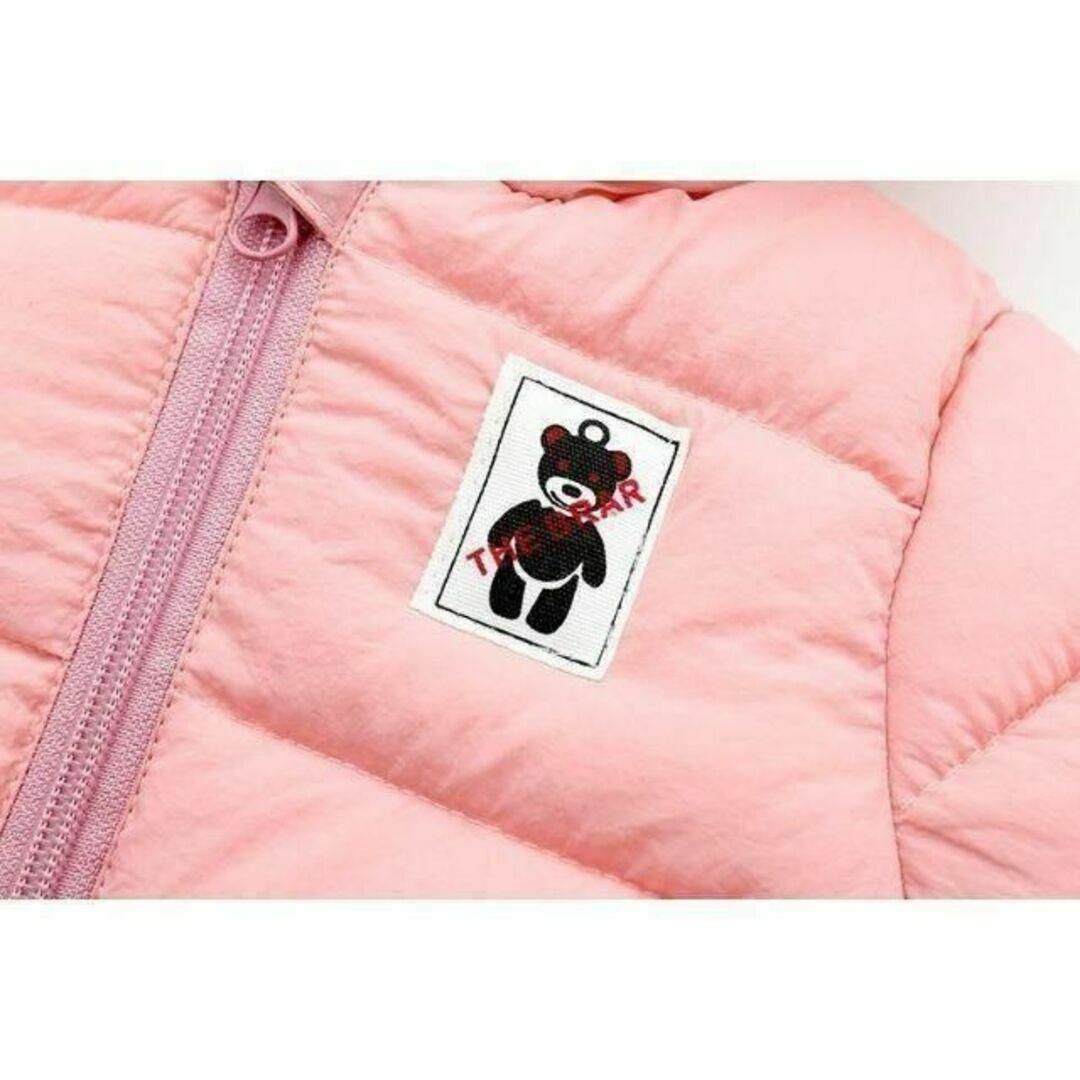 【特選】フード付きジャンプスーツ　クマ飾り付き　８０サイズ　ピンク キッズ/ベビー/マタニティのキッズ服女の子用(90cm~)(ワンピース)の商品写真
