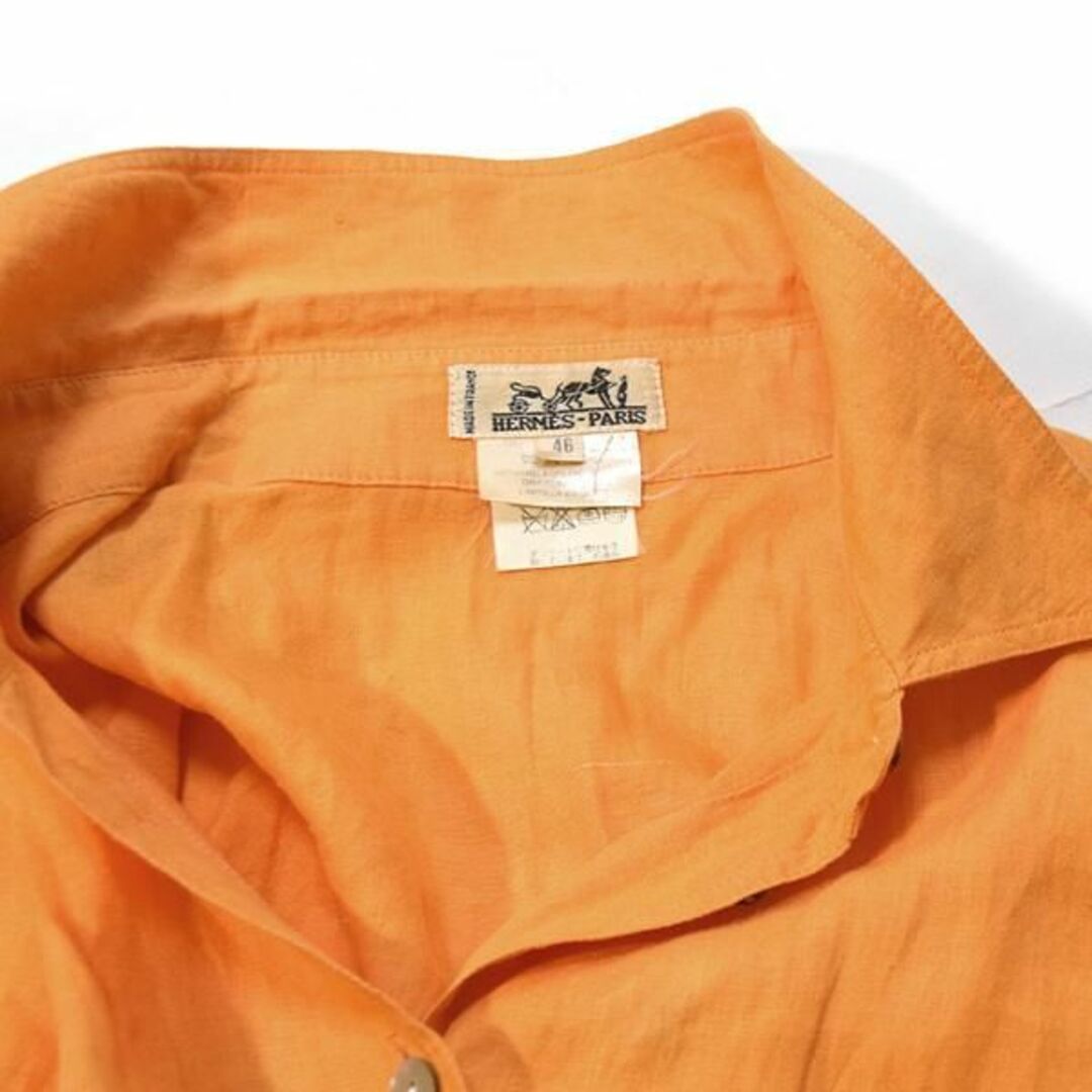 Hermes(エルメス)のエルメス■H刺繍リネン長袖シャツ オレンジ メンズ46/　大きめレディース レディースのトップス(シャツ/ブラウス(長袖/七分))の商品写真