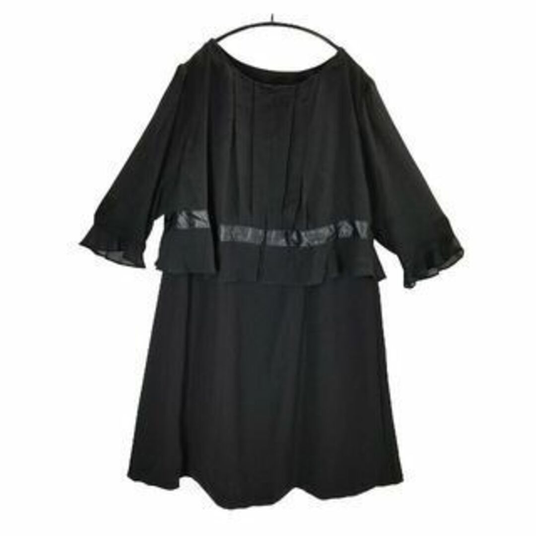 KFC0708■ 新品 ワンピース 7分袖丈 袖シースルー 42ABR ブラック レディースのフォーマル/ドレス(礼服/喪服)の商品写真