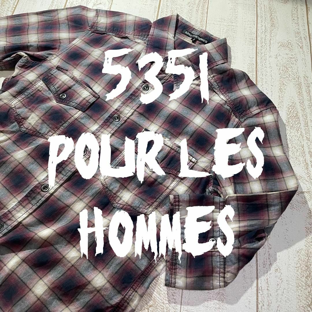 5351 POUR LES HOMMES(ゴーサンゴーイチプールオム)の【5351POUR LES HOMMES】七分袖 チェックシャツ サイズ2 メンズのトップス(シャツ)の商品写真