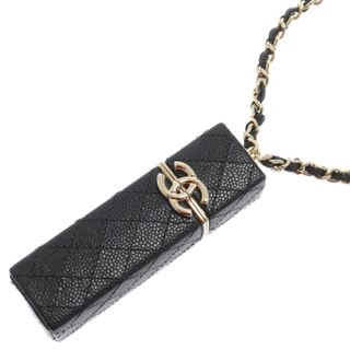 CHANEL - CHANEL シャネル リップケース チェーン ネックレス アクセサリー ココマーク キャビアスキン ブラック