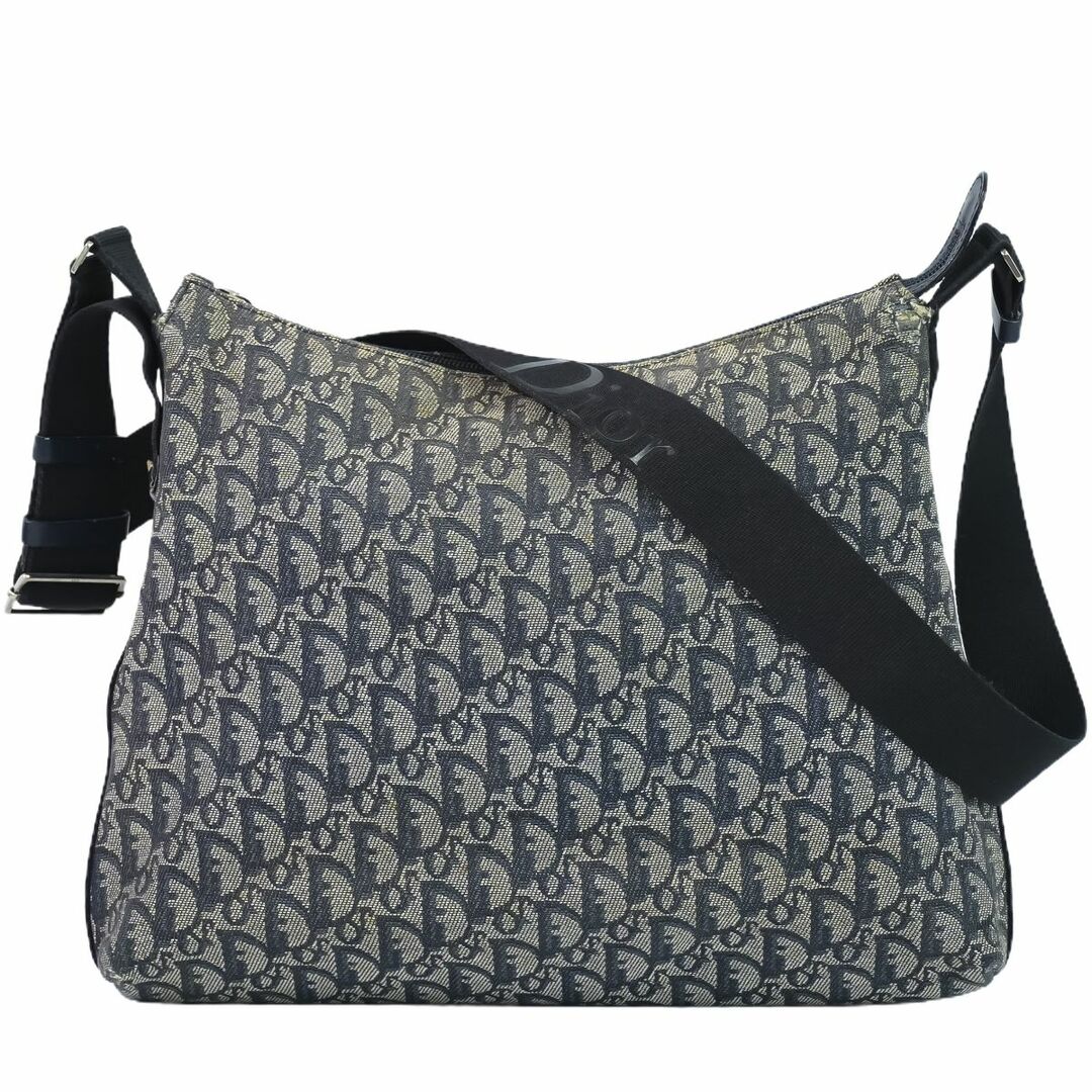 本物 クリスチャン ディオール Christian Dior トロッター ショルダーバッグ ポシェット キャンバス ネイビー グレー Trotter バッグ 中古