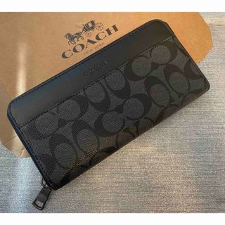 コーチ(COACH)の未使用　COACH コーチ　長財布　シグネチャー　メンズ　男性　チャコール(長財布)