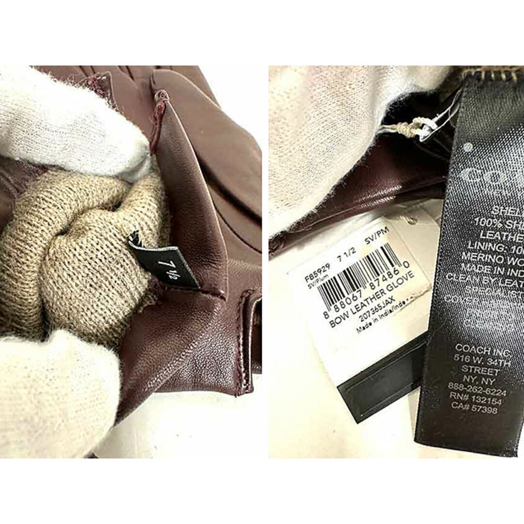 COACH(コーチ)の【未使用】【新古品】COACH コーチ　グローブ レディース  F85929 ワインレッド　リボンディテール レディースのファッション小物(手袋)の商品写真