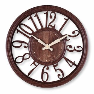 【色: ブラウン】Lezalic 壁掛け時計 ブラウン ウォール時計 シンプル (置時計)