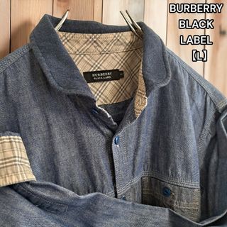 バーバリーブラックレーベル(BURBERRY BLACK LABEL)のバーバリー ブラックレーベル ホース 刺繍 ロゴ ノバチェック 長袖 シャツ L(シャツ)