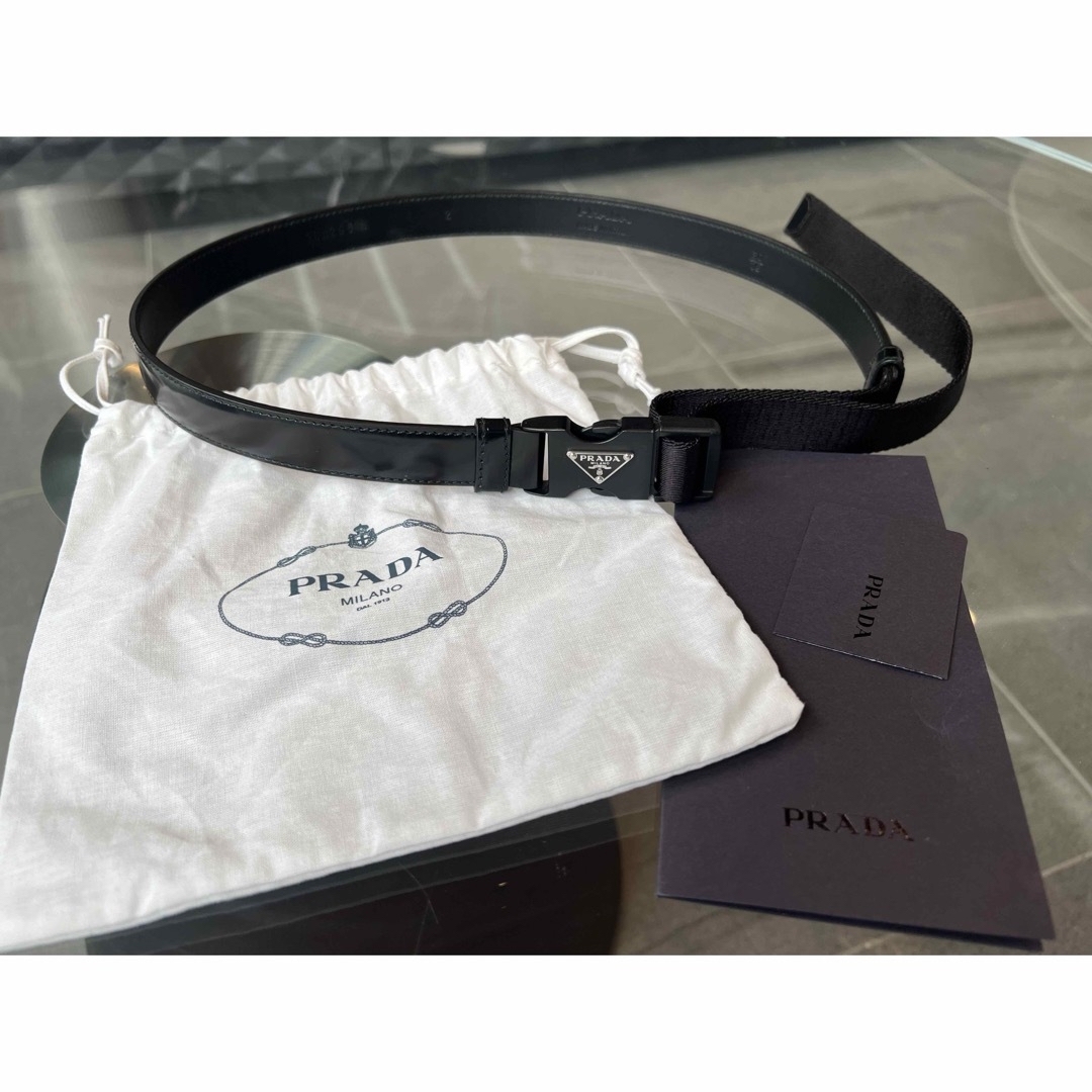 PRADA(プラダ)のPRADA プラダ ブラッシュドレザーx織ナイロン ベルト レディースのファッション小物(ベルト)の商品写真