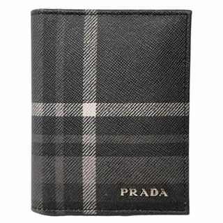 プラダ(PRADA)のプラダ カードケース 名刺入れ 二つ折り サフィアーノ チェック ブラック 黒(名刺入れ/定期入れ)