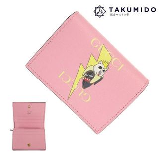 グッチ(Gucci)のグッチ 二つ折り財布 コンパクトウォレット ばなにゃコラボ 701009 中古 ピンク レザー GUCCI 【中古】 | イナズマ レディース ファッション サイフ ブランド小物 未使用(財布)